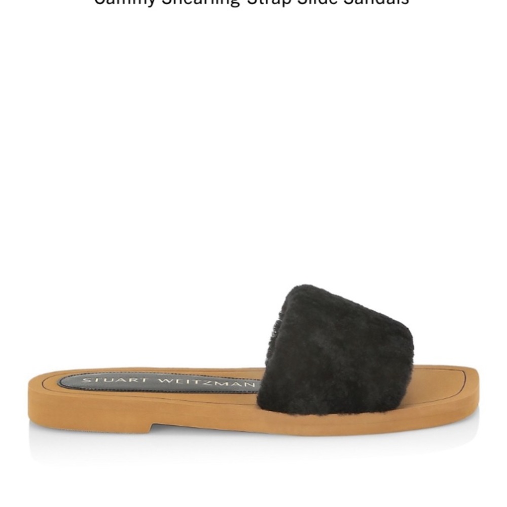 NWOT BOX STUART WEITZMAN Cammy Shearling strap slide sandals